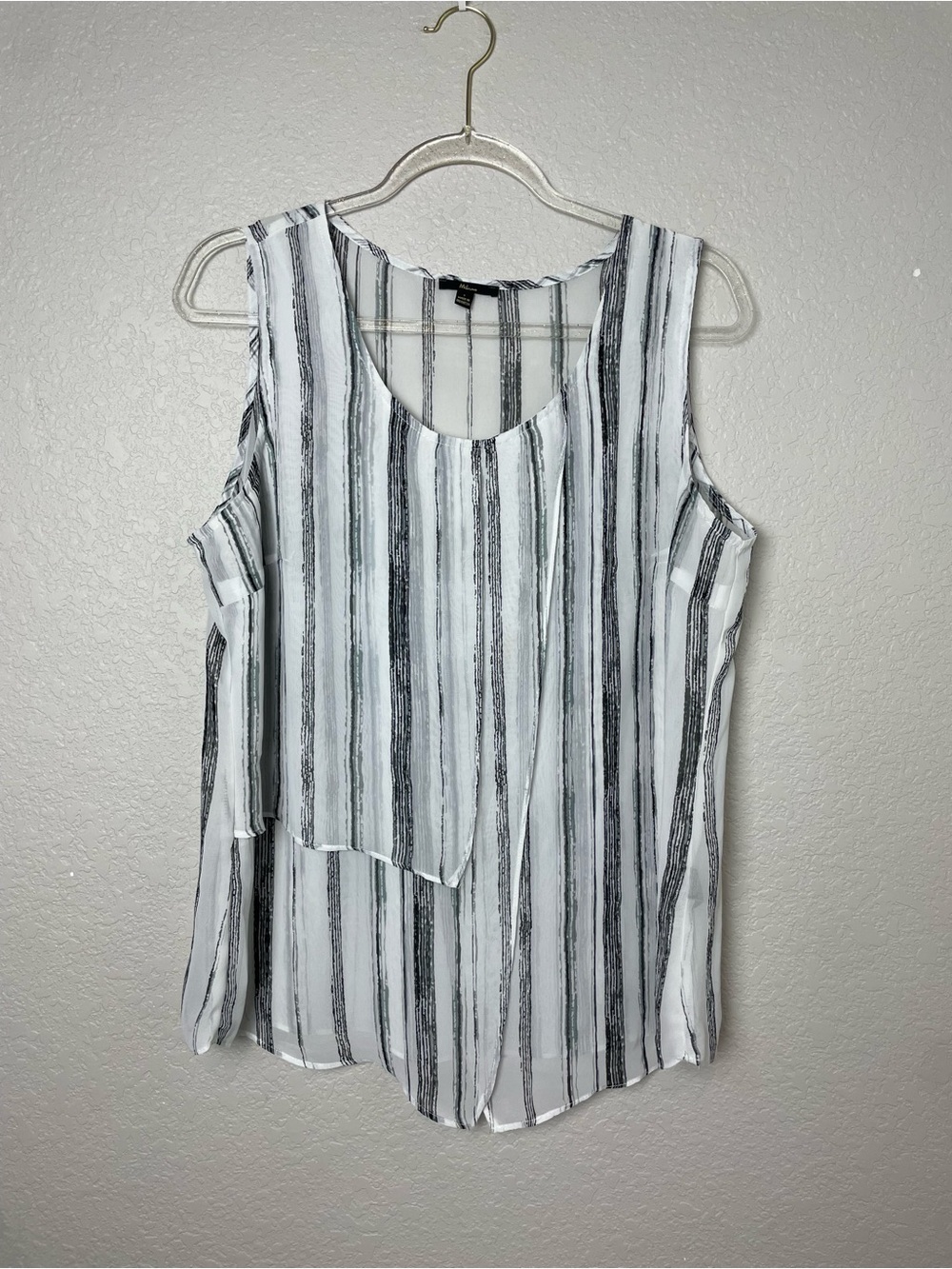 Milano Black & White Vertical Stripe Layered Tank Size L